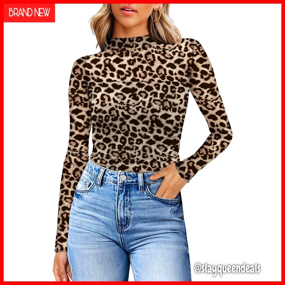 Sheer Mesh Long Sleeve Blouse, Mock Turtleneck, Slim Fit, Polyester Spandex